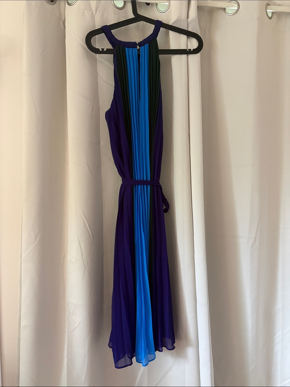 White House Black Market WOT Pleated Halter Midi Dress in Purple & Blue Size M - Picture 2 of 3